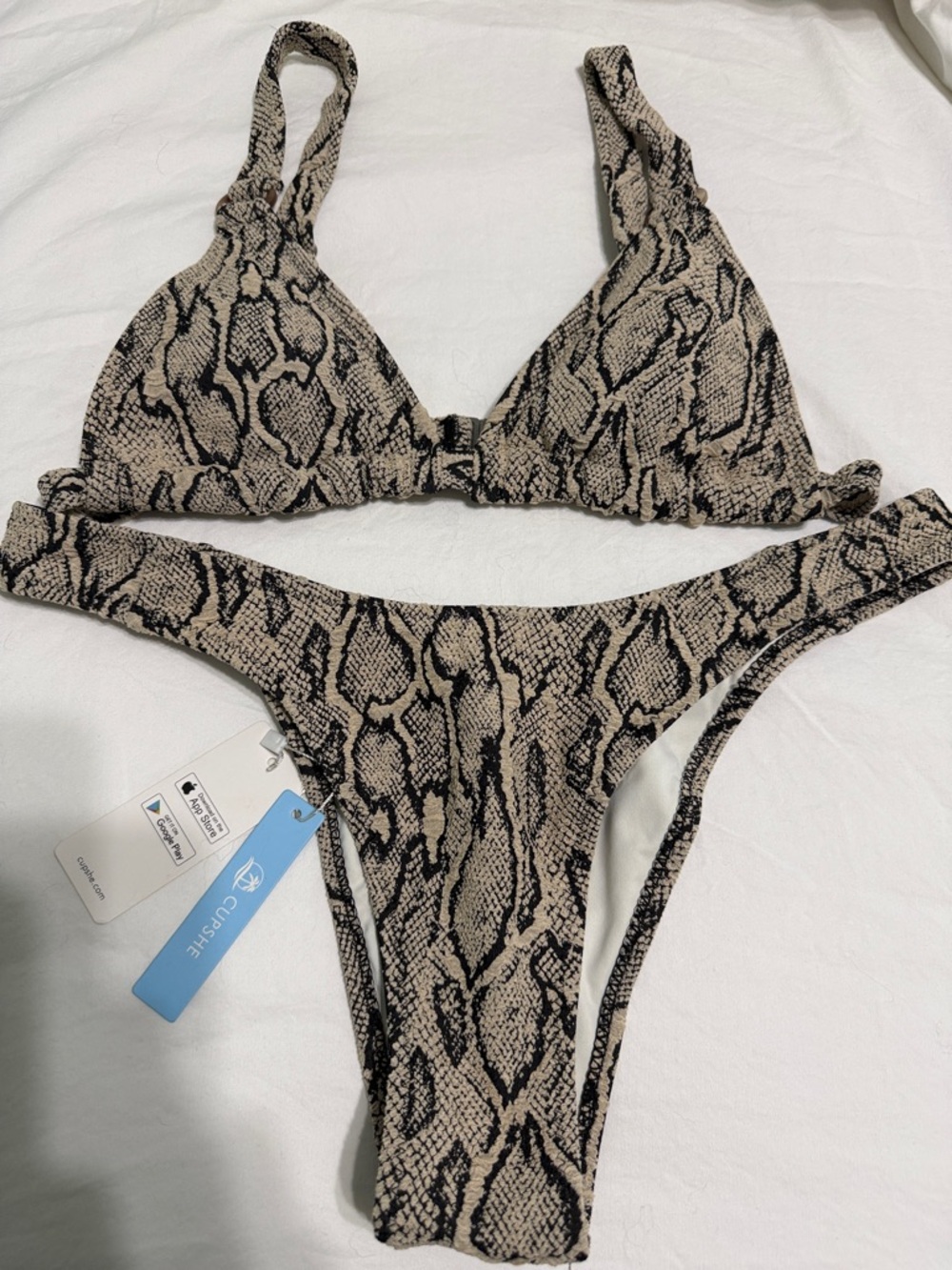 CUPSHE Snake Print Ribbed Bikini Set - Neutral Tones